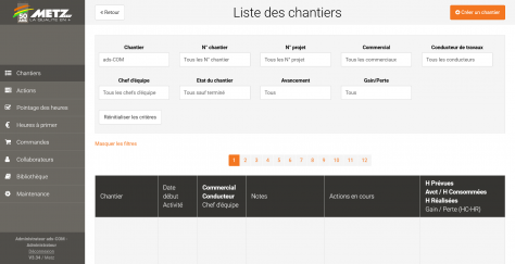 Gestion des chantiers Metz -  Gestion depuis le back-office