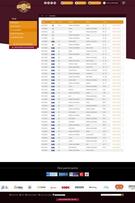 OLB : Site Internet (page calendrier)