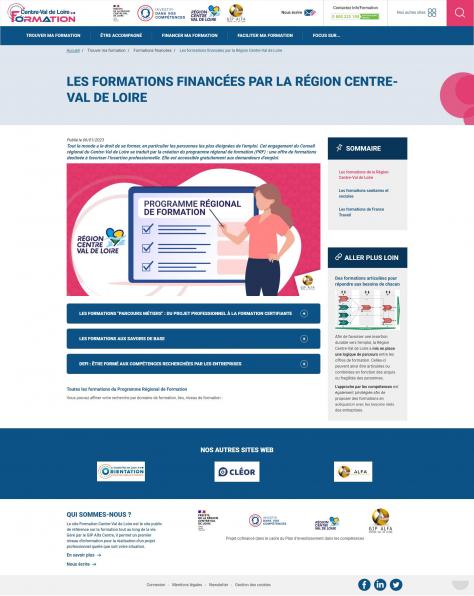 Page formations financées du site Formation Centre-Val de Loire