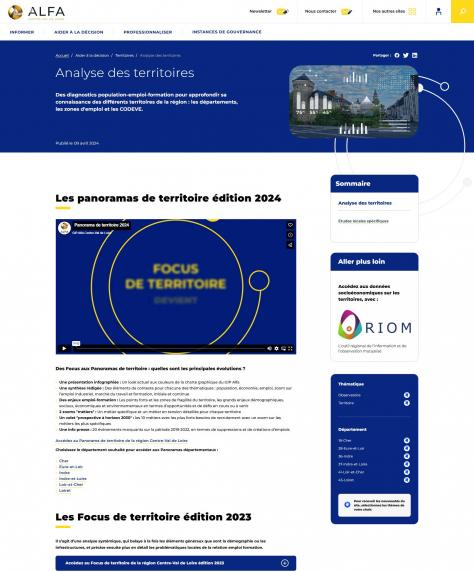 Page analyse des territoires du site GIP Alfa Centre