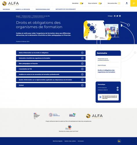 Page droits et obligations du site GIP Alfa Centre