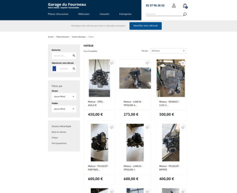 Page catégorie du site internet de Garage du Fourneau